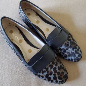 BODEN Grey Leopard Calf Hair Leather Loafers